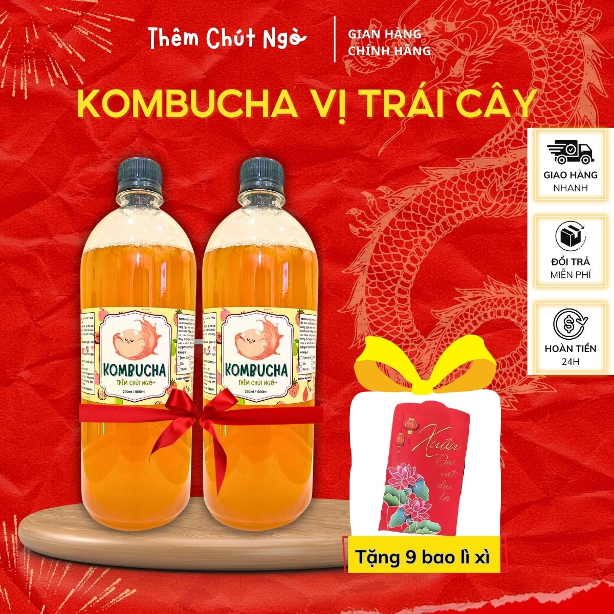 Trà Kombucha 1L - Nhiều hương vị - Thêm Chút Ngò - Scoby Kombucha